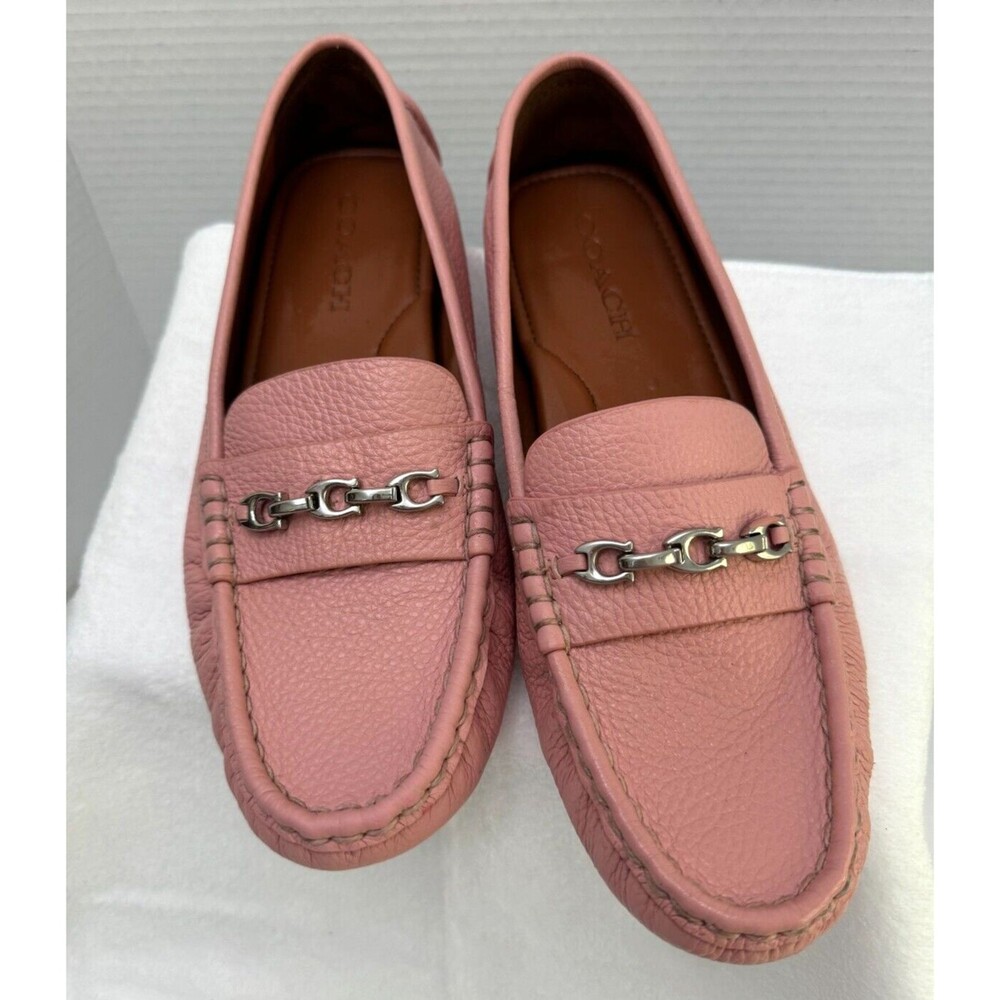 Coach Crosby Driver Loafers Light Pink Pebbled Leather  Women's Size 8.5